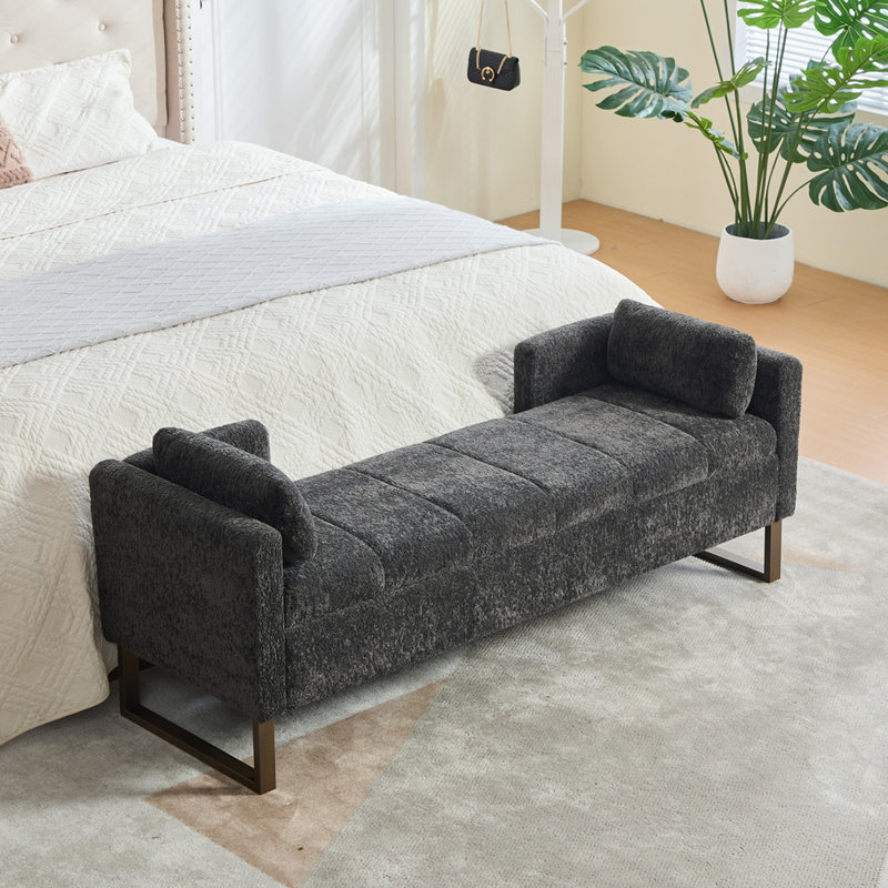 Banc de rangement rembourré 63,98 po, Gris anthracite, Gris anthracite