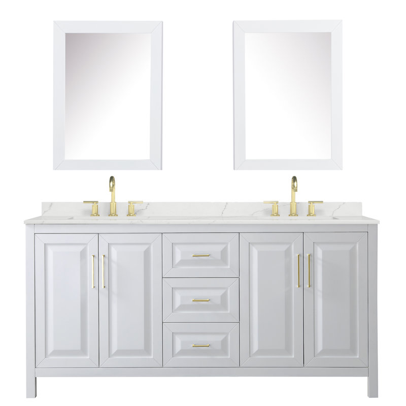 Daria 72'' W Vanity, White, Brushed Gold, White Quartz