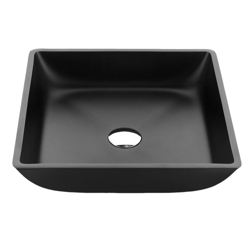 Lavabo de salle de bain vasque carré en verre noir mat 15,8 po ANZZI