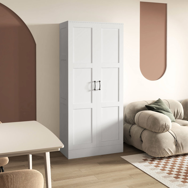 Armoire de rangement de style moderne de 71 po de hauteur, blanche avec tablettes mobiles et rangement fonctionnel