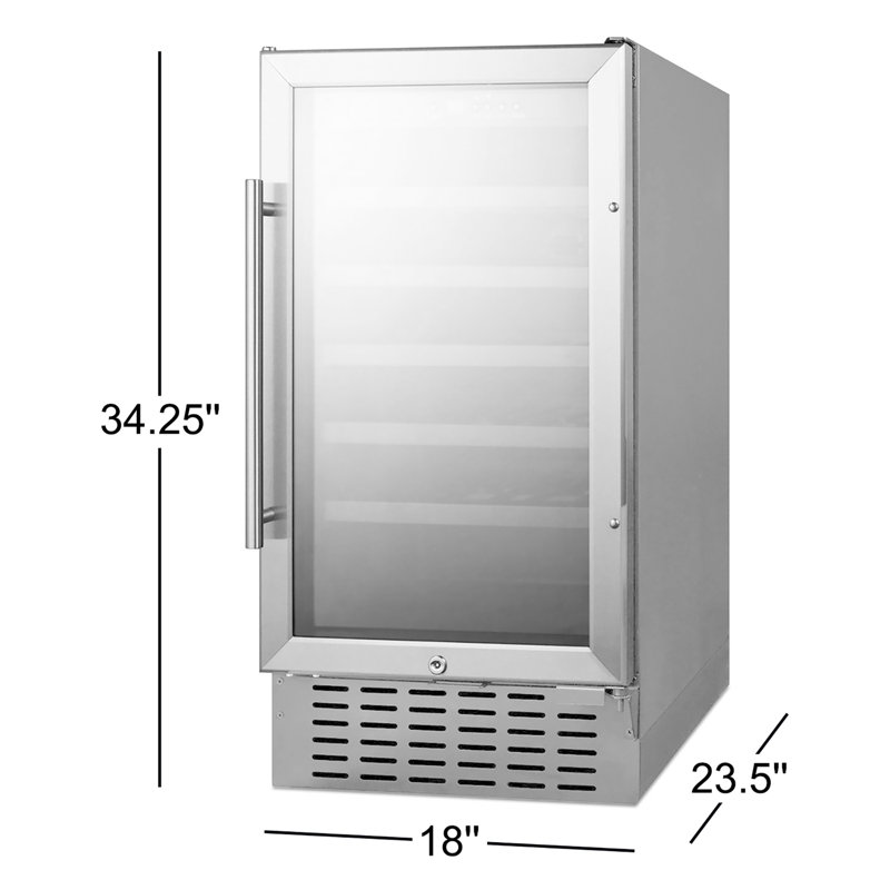Summit Appliance Single Zone 18'' 34 Bottle Wine Refrigerator with Reversible Door, Black