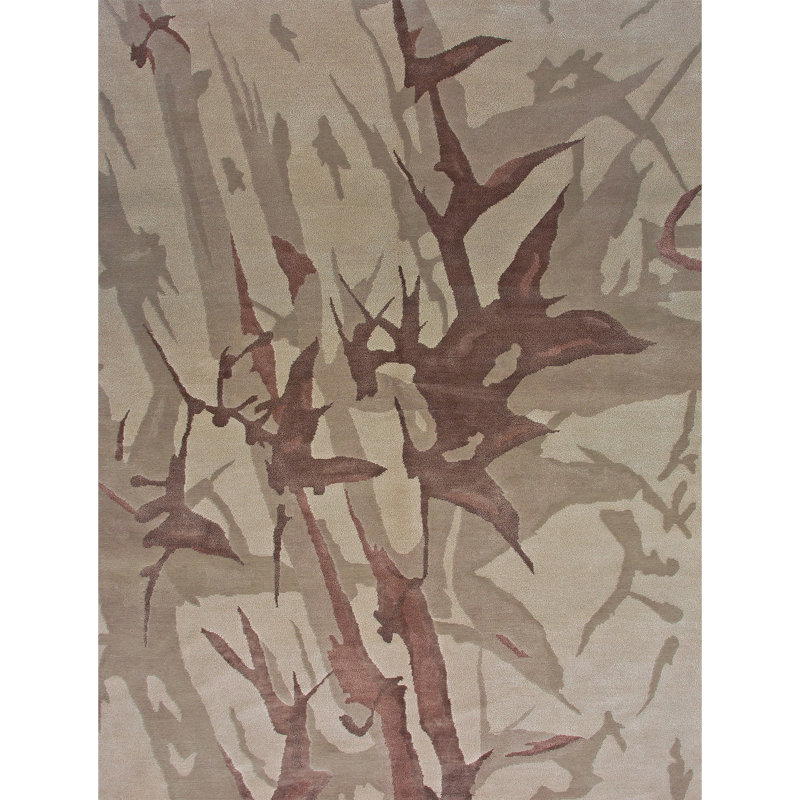 Tapis brun / beige noué à la main, Rectangulaire 3 pi x 5 pi
