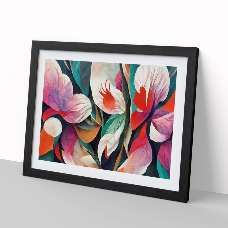 Floral Abstract Vol.4 - Single Picture Frame Print, 46cm H x 64cm W x 2cm D, Black