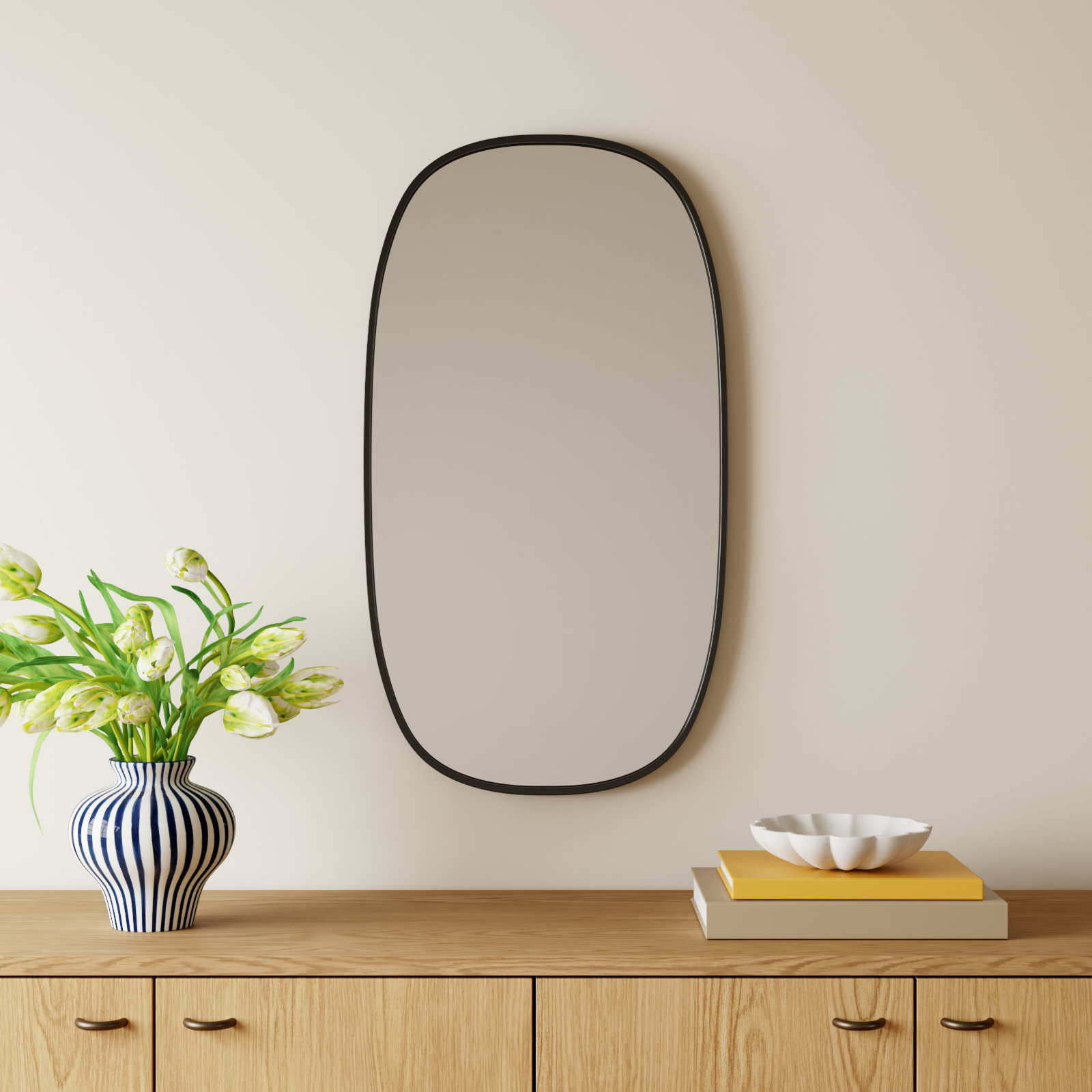 Sabine Metal Curved Oval Wall Mirror, 36" x 20", Black