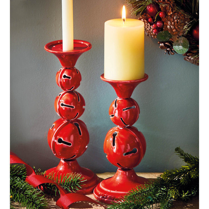 Jingle Bell Enamel Taper/Pillar Sm, 9'' H x 4.75'' W x 4.75'' D