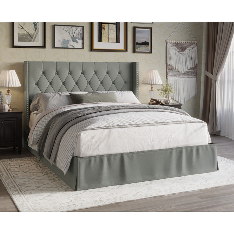 Lit plateforme tapissier Bellamy, Gris, Simple