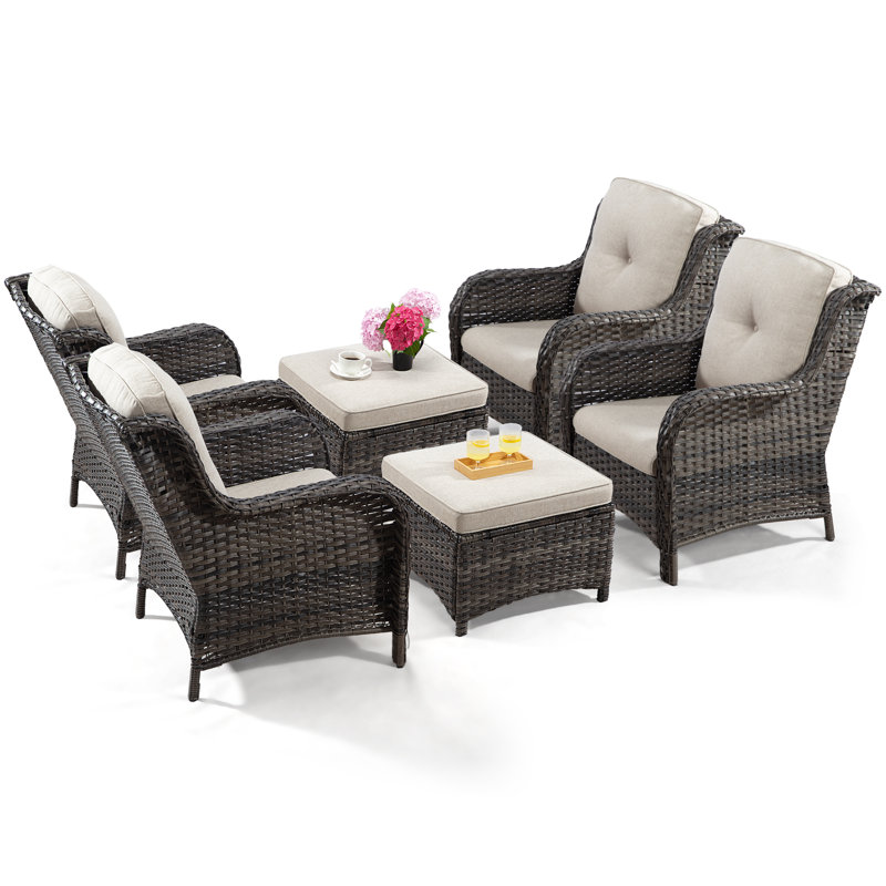 Ensemble de 6 sièges en osier pour patio extérieur, Beige