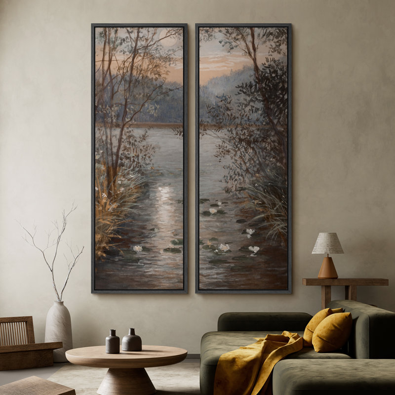 «Vintage Landscape Wall Art», ensemble de 2 toiles encadrées 20 x 60 pouces, Noir, noir, noir, noir