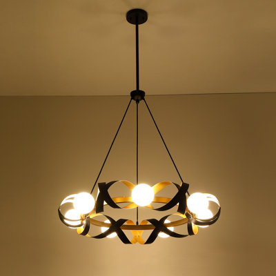 32" 7-Light Dimmable Black Gold Chandelier Light