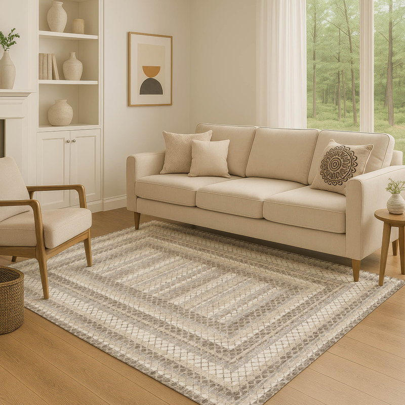 Tapis géométrique de qualité supérieure lavable à la machine Ariel, Rectangle 5 pi x 7 pi 6 po