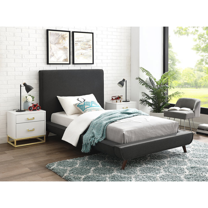 Clodean Linen Upholstered Platform Bed, Twin, Charcoal