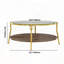 Table basse ronde à 2 niveaux avec plateau en verre et base dorée - noyer, 29,9 po