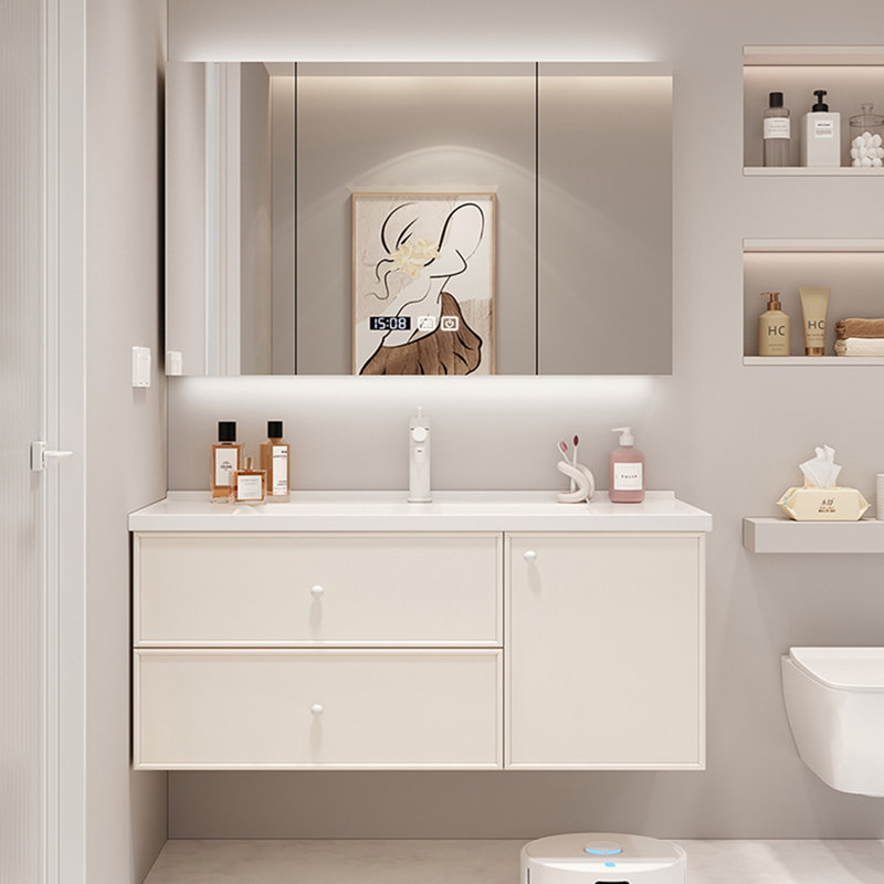 Armoire de salle de bain simple de style crème, H 19,7 po x l 51,2 po x P 19,7 po, Blanc cassé