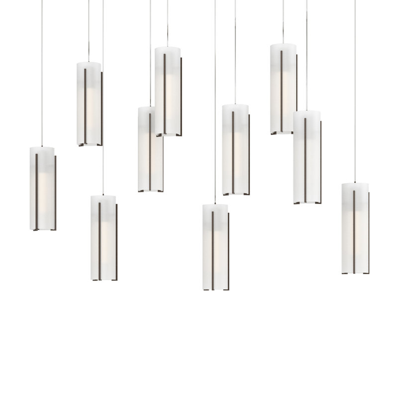 Exos 10 - Light Cylinder Pendant, Bronze, Opal Glass, Long: 13" to 130"