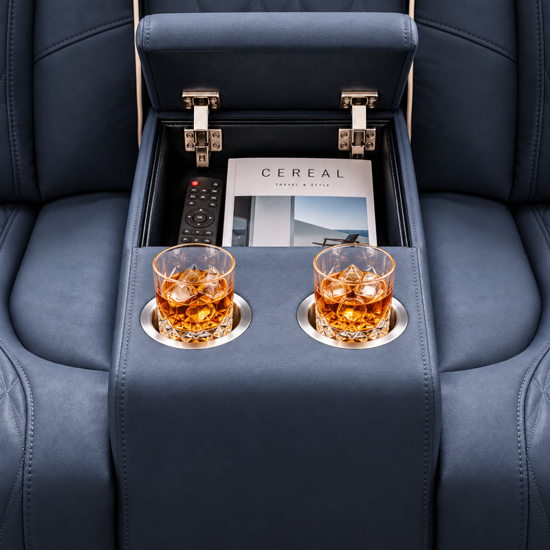 Ensemble de canapés inclinables électriques 2 pièces en similicuir haut de gamme pour salon, Similicuir bleu / gris