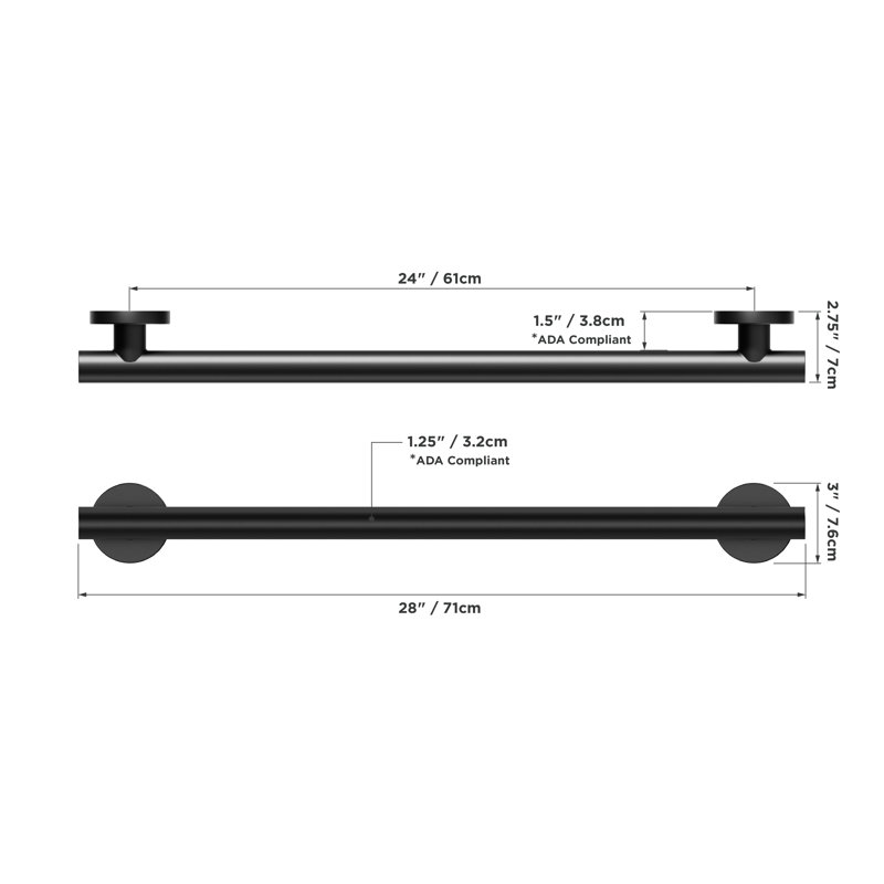 HORIZON  24 in. x 1.25 in. Grab Bar, ADA Compliant for Bath and Shower Safety (500 lb. Capacity) in Matte Black, Matte Black