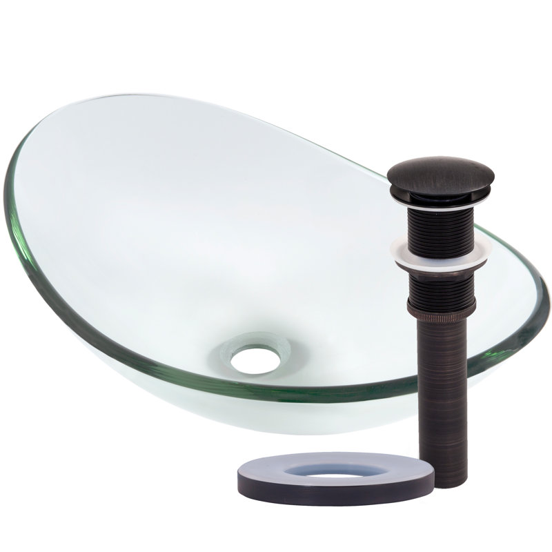Novatto 13.5'' Glass Oval Bathroom Sink, Clear, Oil Rubbed Bronze