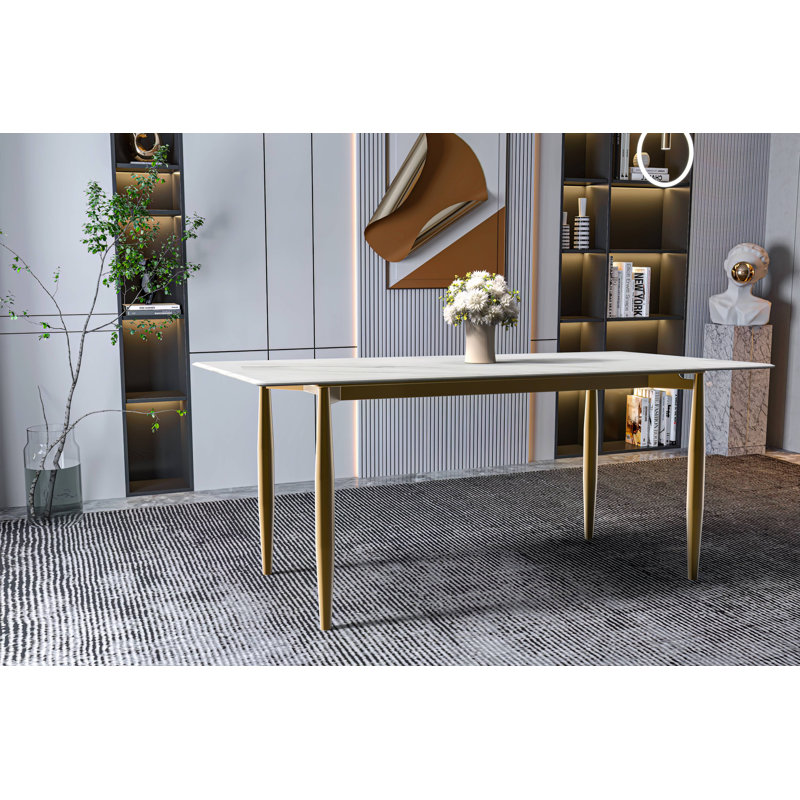 Metal Base Dining Table, 55.11" W x 31.5" L, Black/Gold