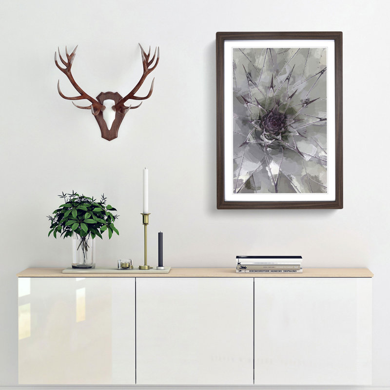 Green & Purple Succulent in Abstract - Picture Frame Graphic Art Print, 65cm H x 48cm W x 2cm D, Walnut Framed
