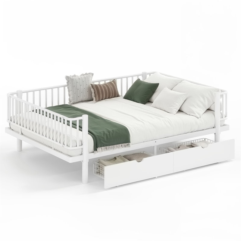 Lit plateforme avec tiroirs de rangement, Queen, Light White