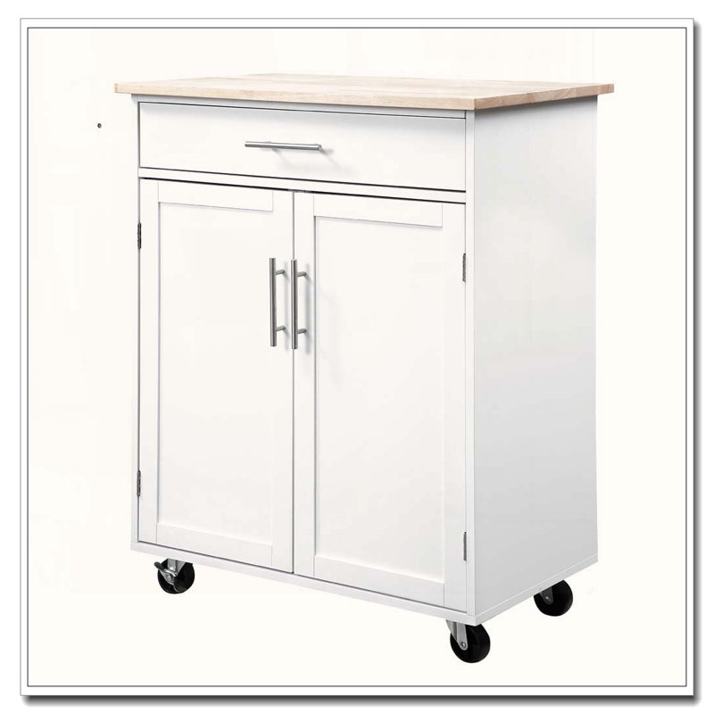 32.75" Rolling Kitchen Island Cart with Drawer and Cabinet, White