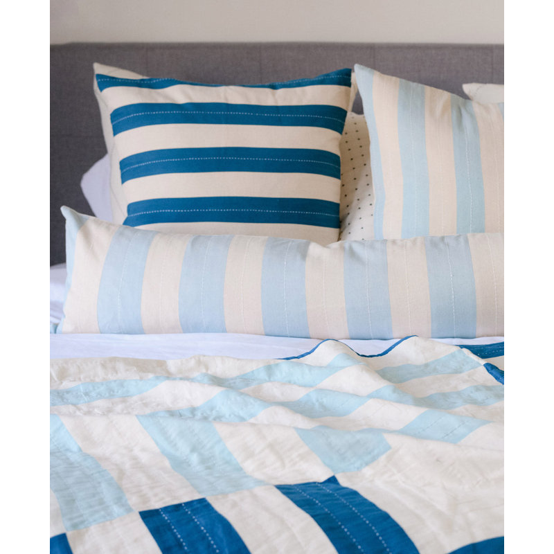 Cabana Square Pillow Cover & Insert, White/Cobalt
