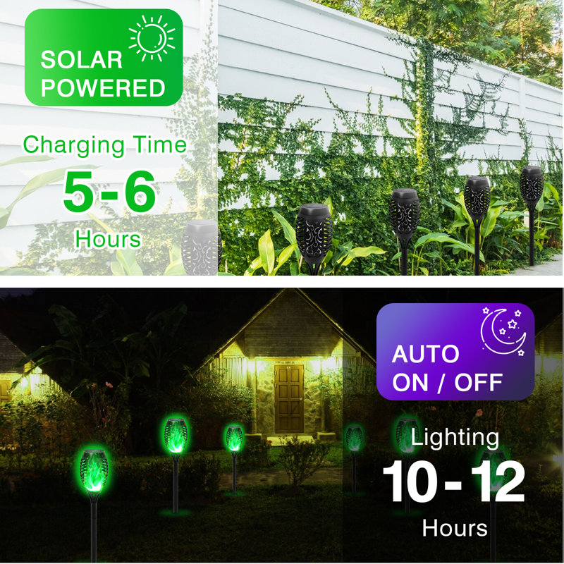 Solar Lights Outdoor Green Solar Torch Flame Lights for Garden Decor, Solar Landscape Lights Decorative for Lawn Yard Pathway