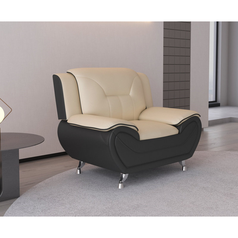 Faux Leather Armchair, Camel/Black Faux Leather