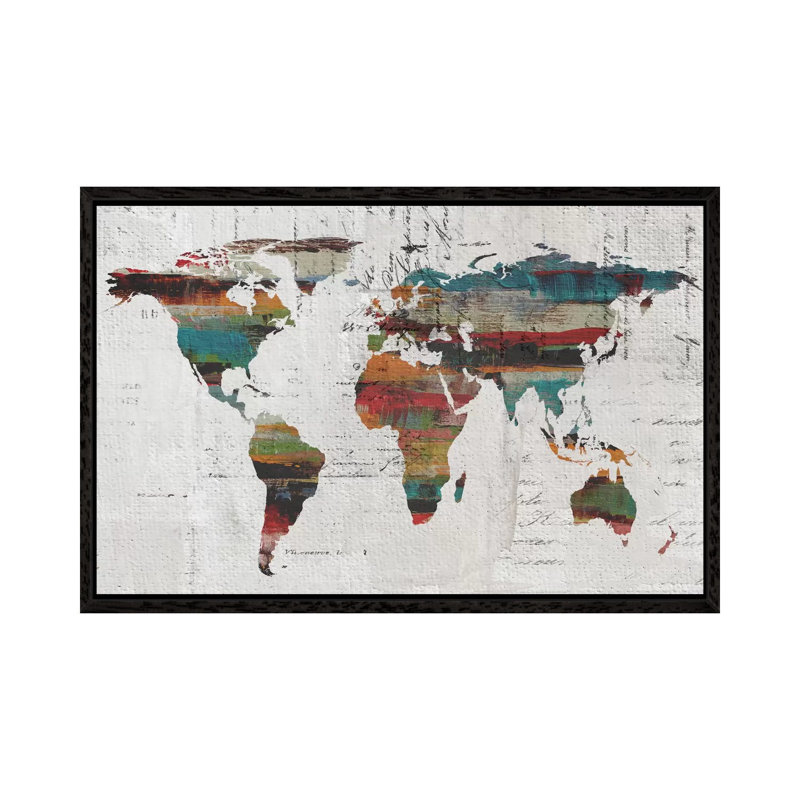 Painted World Map IV by Irena Orlov - Print on Canvas, 101.6 cm H x 66.04 cm W, Black Framed