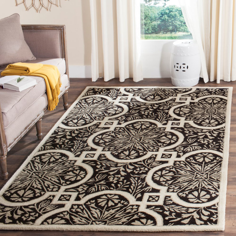 French Floral Handmade Tufted Wool Area Rug, Round 4'