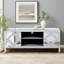 Console multimédia moderne avec portes en miroir en forme de diamant et espace de rangement ouvert-131247040-131247042