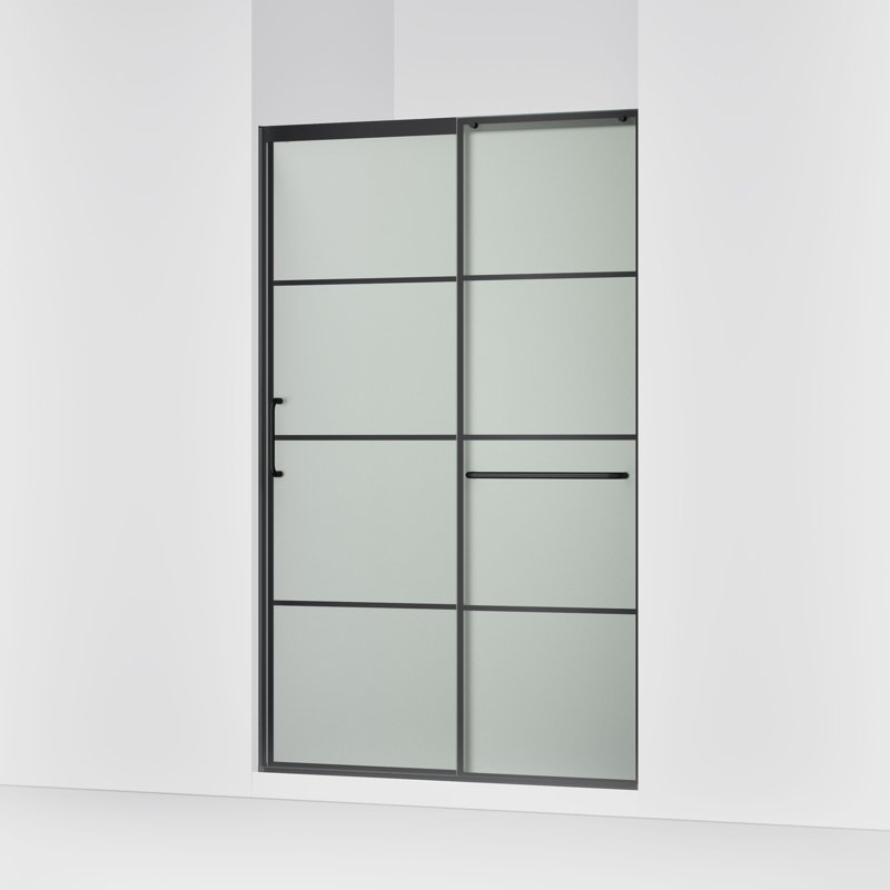 Elate Tall Sliding Shower Door, 75-1/2-In H X 50-1/4 - 53-5/8-In W, With Heavy 5/16-In Thick Crystal Clear Glass With Rectangular Grille Pattern