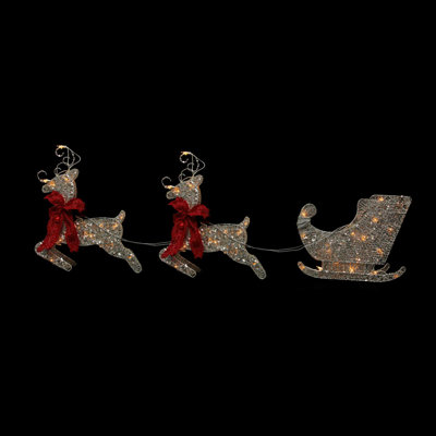 Ensemble de 3 rennes volants scintillants pré-éclairés avec décoration de Noël traîneau 19 po