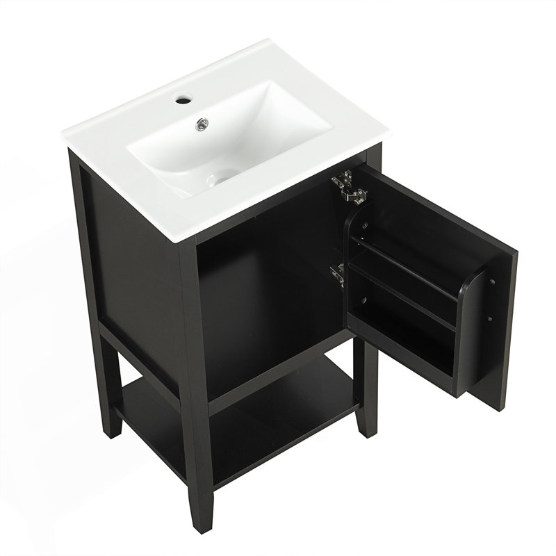 Meuble-lavabo de salle de bain avec lavabo, armoire de salle de bain avec porte à fermeture douce et tablette ouverte