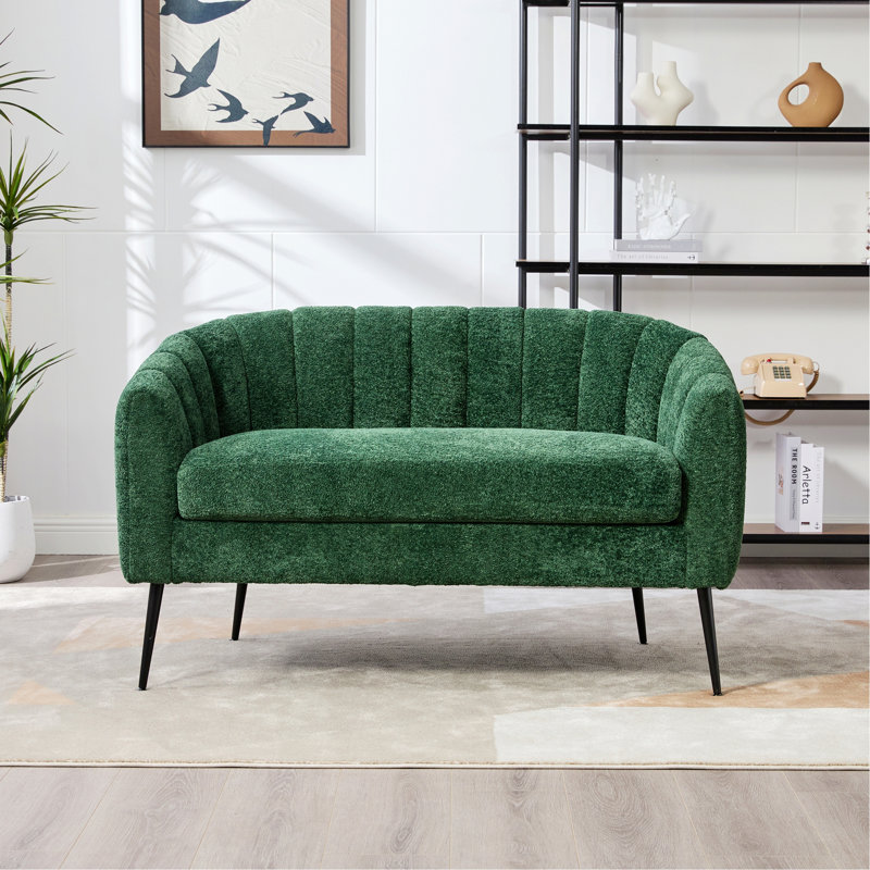 Causeuse rembourrée avec capitonnage et pieds en métal, Vert