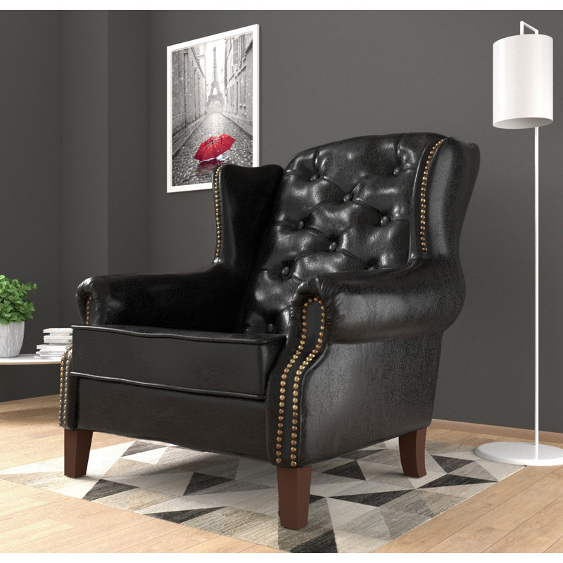  Chesterfield Wingback Armchair, Black