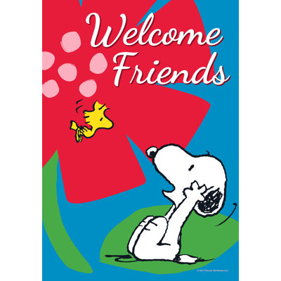 PEANUTS Welcome Friends Snoopy and Woodstock Everyday Garden Flag, 12.5" x 18", Officially Licensed PEANUTS Product, Flag Stand Sold Separately