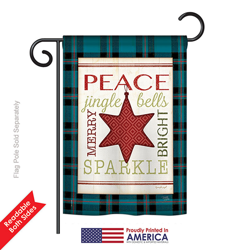 Des impressions de noël à 2 côtés de l 19 po x l 13 po. joyeux avec des étoiles vives drapeau de jardin, Crème, Polyester