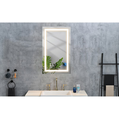 Wall - Mounted 40 X 28 Inch Led Bathroom Vanity Mirror With Fog Function, 3 Color Selections, Stepless Brightness Adjustment, Temperatures, Hd Glass For True Reflection Wide, Deep, Mounted, Mirror,