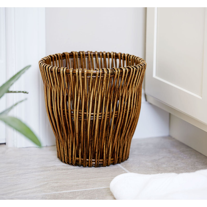 Small Handwoven Willow Waste Basket with Removable Liner Rich