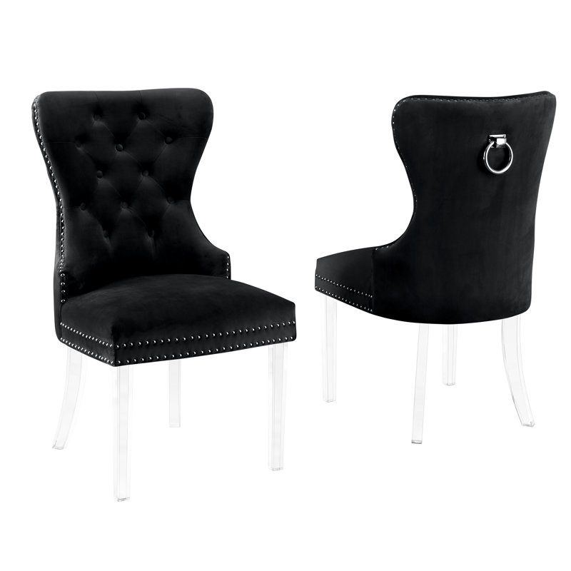 Chaise d'appoint rembourrée en velours Carner, Noir
