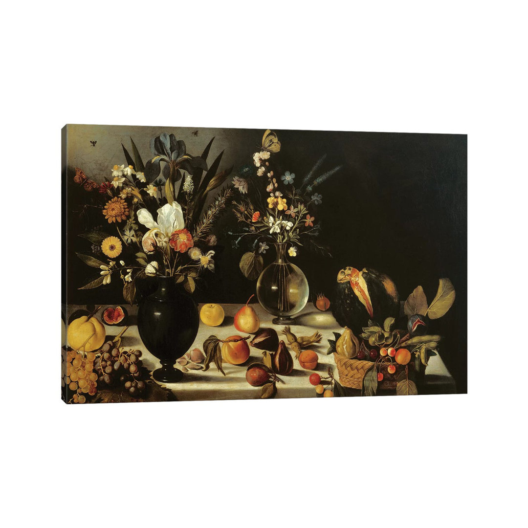 Still Life With Flowers And Fruit, By Master Of The Hartford Still Life, C.1600-10 by Michelangelo Merisi Da Caravaggio - Wrapped Canvas Painting