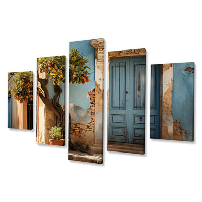 Cuban Blue Door - Architecture Canvas Wall Art - 5 Panels -  Design Art, PT70002-373