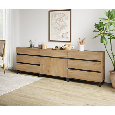 Aadam 3-In-1 Dresser For Bedroom, Modern Storage Organizer With Adjustable Shelf And 6 Drawers, Mid-Century Wooden Chest Of Drawers With Metal Base, F by Latitude Run