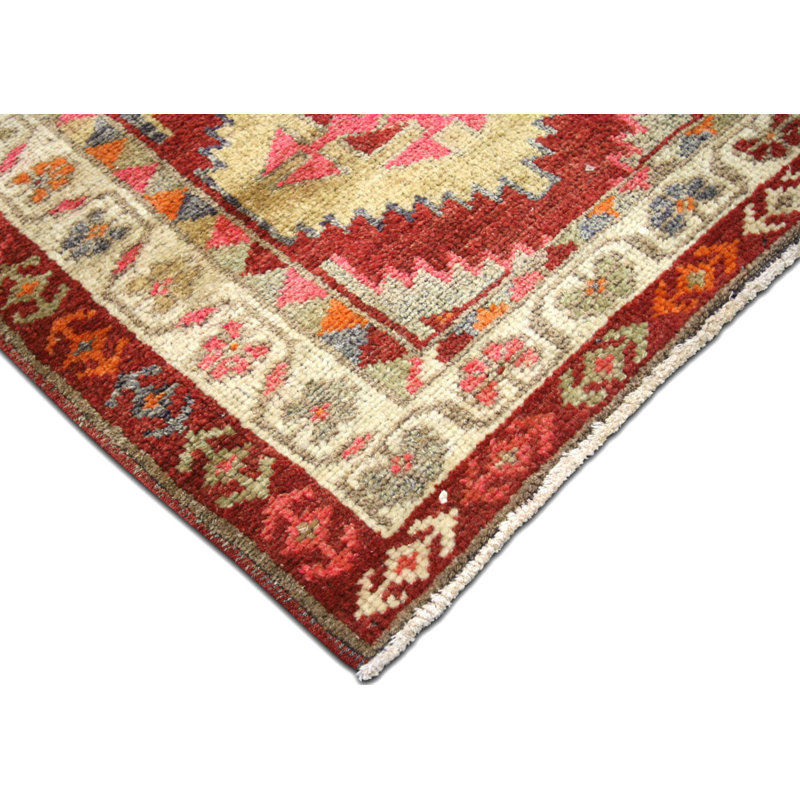 One-of-a-Kind Hand-Knotted 1960s 2'9" x 11'3" Runner Wool Area Rug in Red/Beige