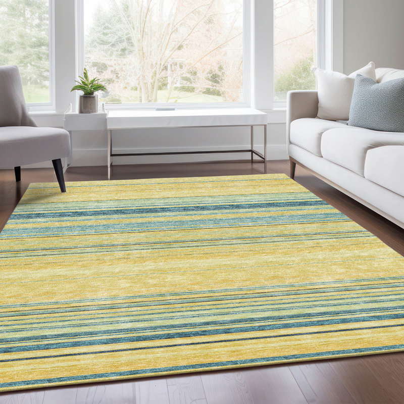 Tapis jaune Prisco lavable à la machine de qualité supérieure, Rectangle 8' x 10'