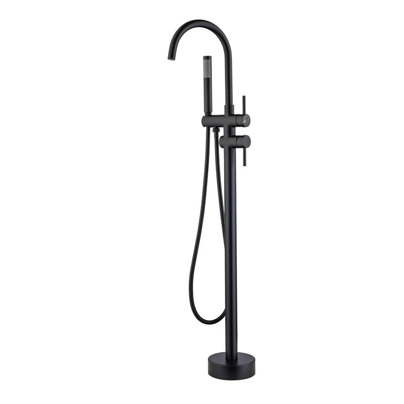 Robinet de baignoire à deux poignées fixé au sol, Noir mat