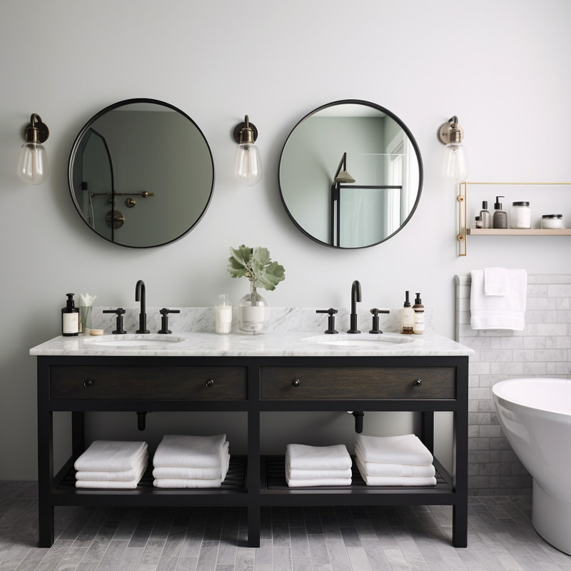 Anngela Metal Round Wall Mirror, Black