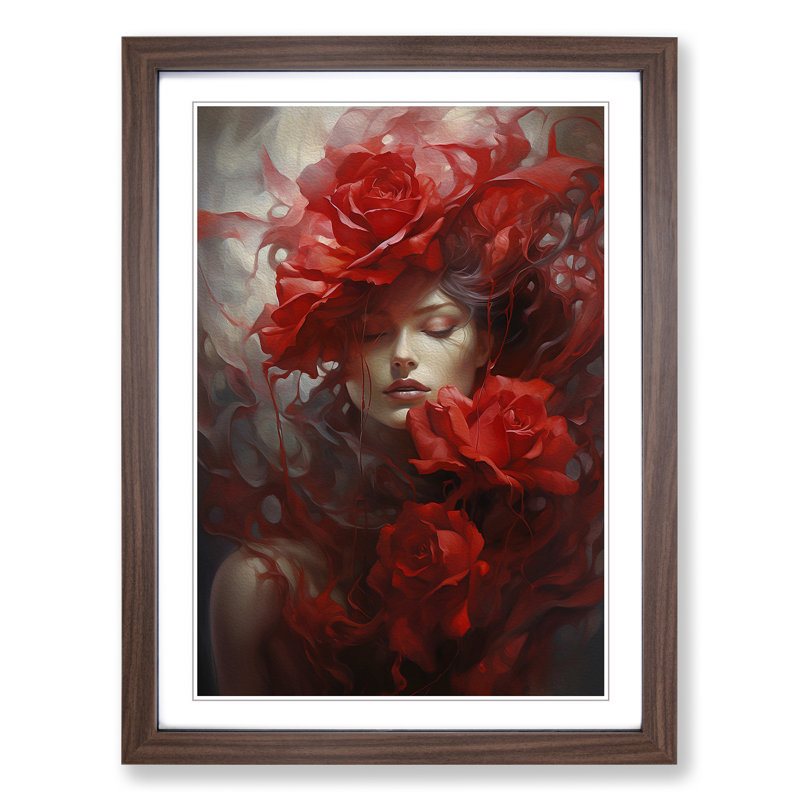 Rose Symbolism - Single Picture Frame Print on Wood, Walnut, 46cm H x 34cm W x 2cm D