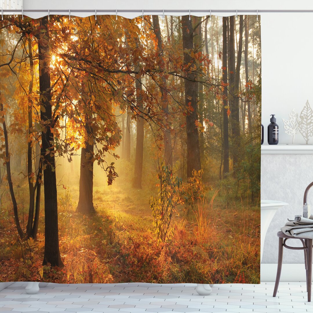 Duschvorhang, Misty Herbstwald, Herbst, Orange Braun Grün